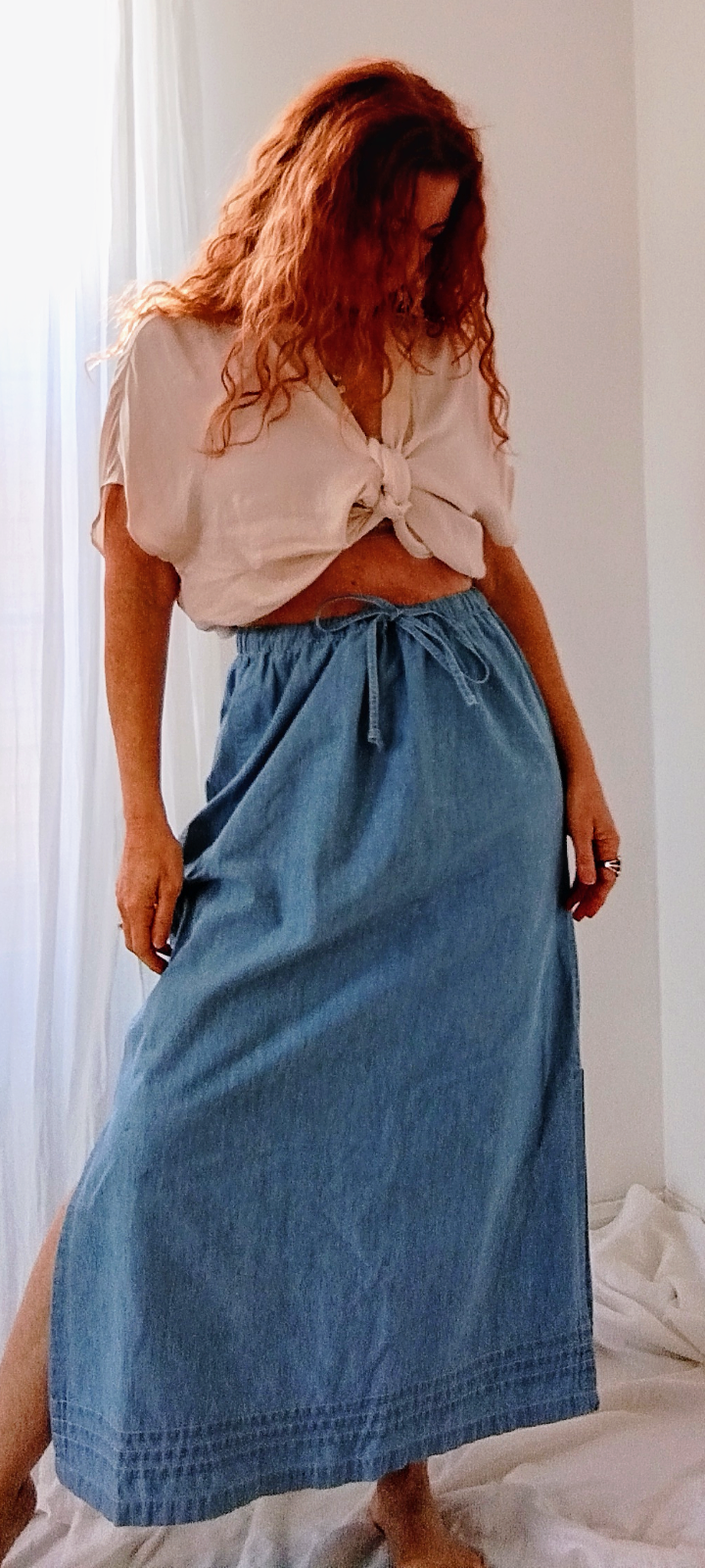 Denim Drawstring Skirt