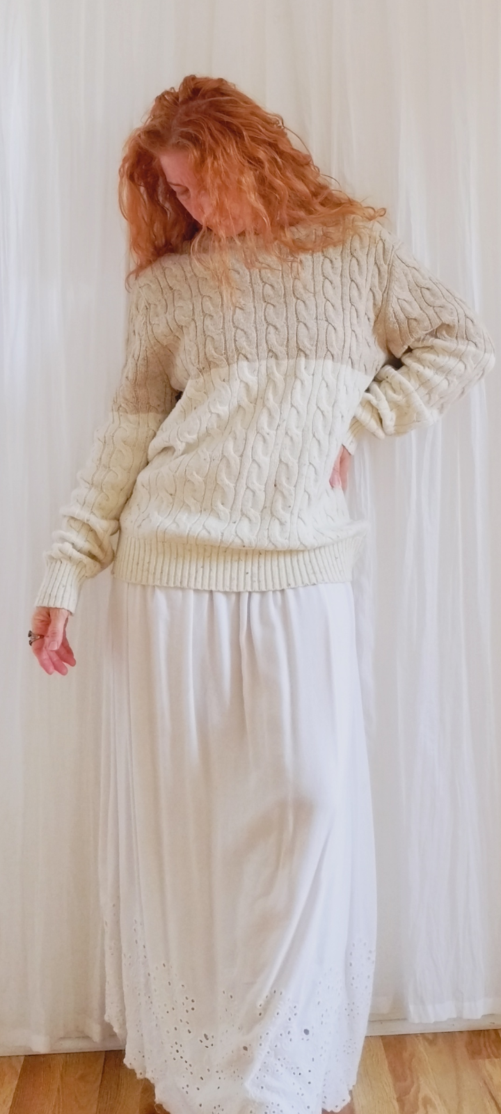 Speckled Two Tone Cable Knit Sweater