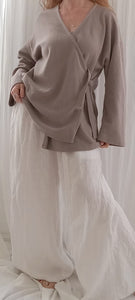 Cotton Taupe Wrap Top